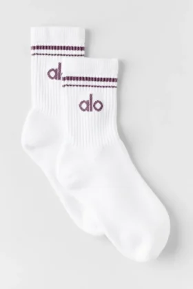 Unisex Half-Crew Throwback Sock - White/Plum Kiss