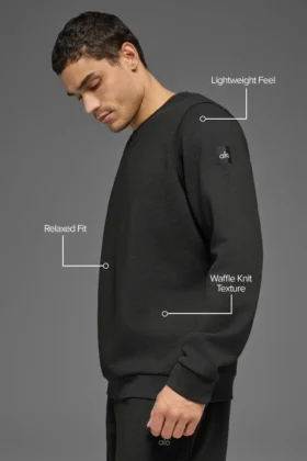 Waffle Lounge Long Sleeve Crew – Black