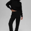 Waffle Weekend Escape Mock Neck Long Sleeve - Black
