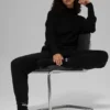 Waffle Weekend Escape Mock Neck Long Sleeve - Black