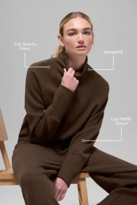 Waffle Weekend Escape Mock Neck Long Sleeve – Espresso