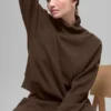 Waffle Weekend Escape Mock Neck Long Sleeve - Espresso