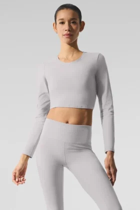 Washed Alosoft Crop Finesse Long Sleeve - Grey Sky Wash
