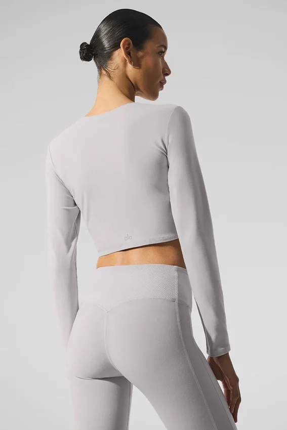 Washed Alosoft Crop Finesse Long Sleeve - Grey Sky Wash