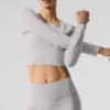 Washed Alosoft Crop Finesse Long Sleeve - Grey Sky Wash