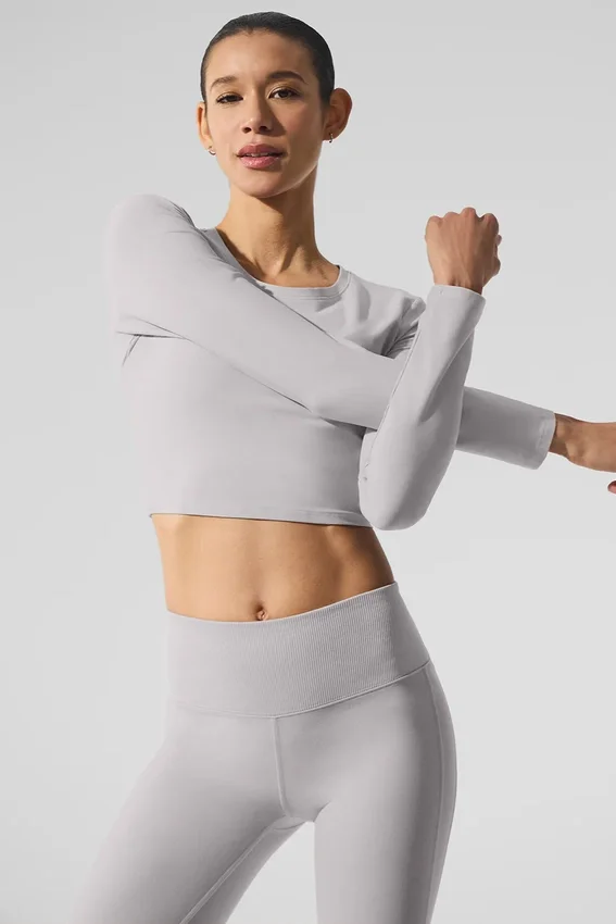 Washed Alosoft Crop Finesse Long Sleeve - Grey Sky Wash