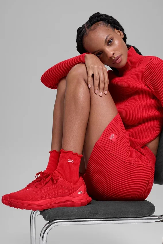 Women's Lettuce Edge Sock - Bright Red