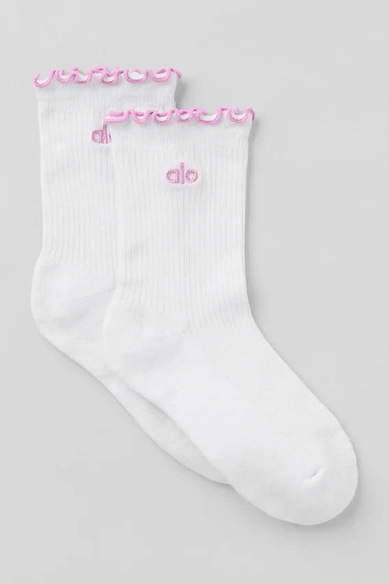Women's Lettuce Edge Sock - White/Candy Heart Pink