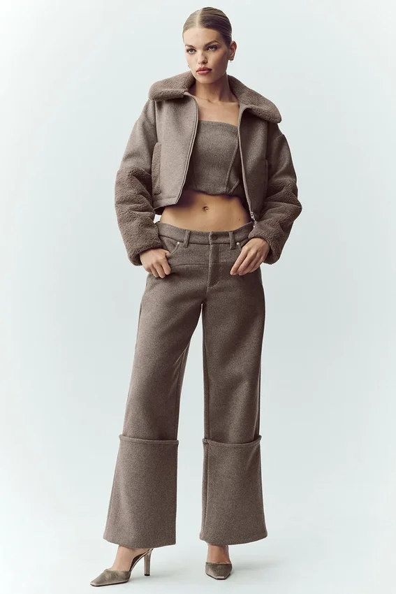 Wool Blend Nightcap Wide Leg Pant - Alpine Cocoa Heather