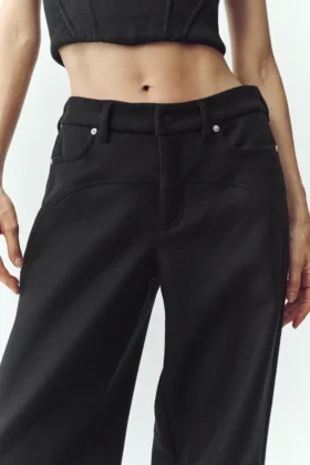 Wool Blend Nightcap Wide Leg Pant – Black
