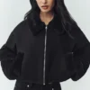 Wool Blend Nightfall Bomber - Black