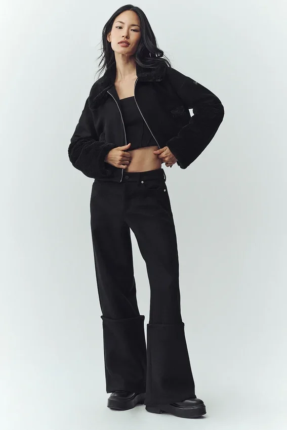 Wool Blend Nightfall Bomber - Black