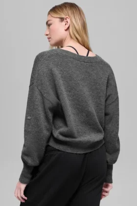 Wool Cashmere Cropped New Class V-Neck Sweater – Platinum Grey