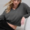 Wool Cashmere Cropped New Class V-Neck Sweater - Platinum Grey