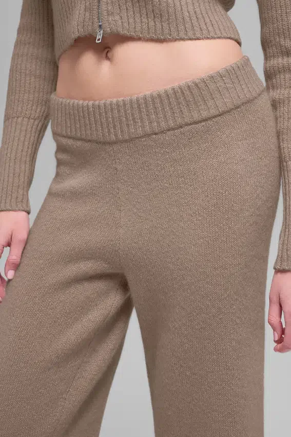 Wool Cashmere High-Waist New Class Wide Leg Pant - Chai Latte