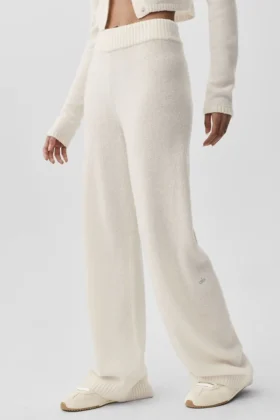 Wool Cashmere High-Waist New Class Wide Leg Pant - Ivory