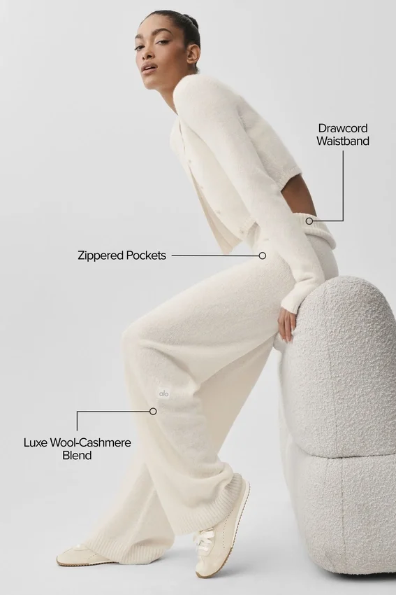 Wool Cashmere High-Waist New Class Wide Leg Pant - Ivory