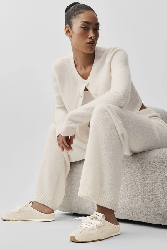 Wool Cashmere High-Waist New Class Wide Leg Pant - Ivory
