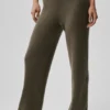 Wool Cashmere High-Waist New Class Wide Leg Pant - Olive Tree