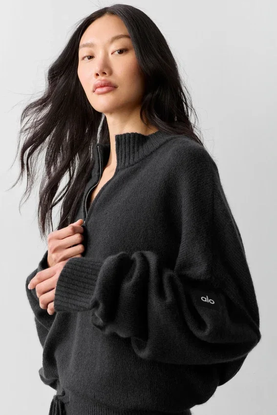 Wool Cashmere New Class 1/4 Zip Pullover - Black