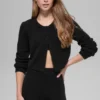 Wool Cashmere New Class Cropped Cardigan - Black