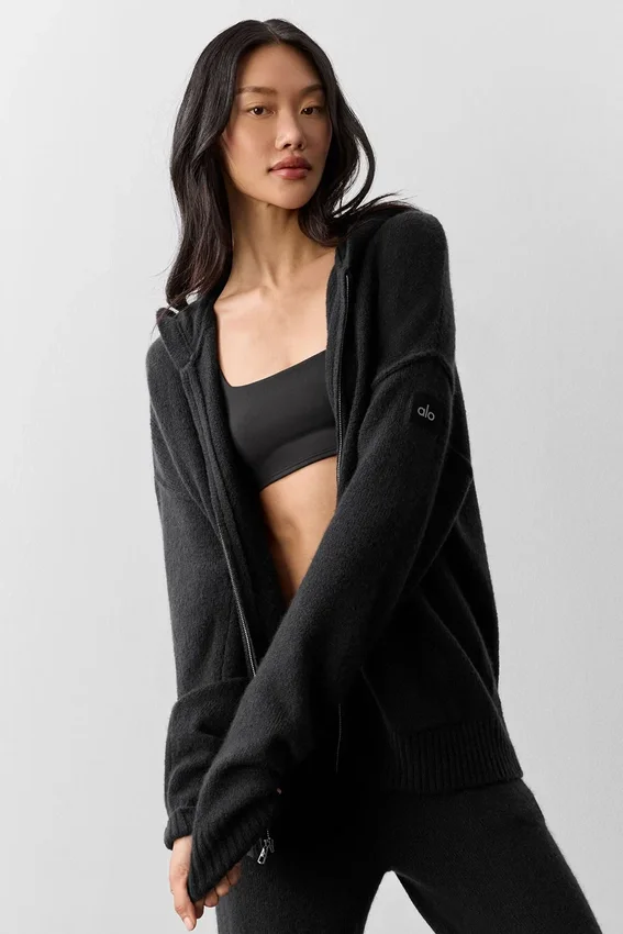 Wool Cashmere New Class Full Zip Hoodie - Black