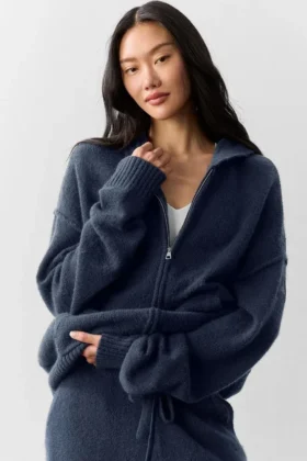 Wool Cashmere New Class Full Zip Hoodie - Navy