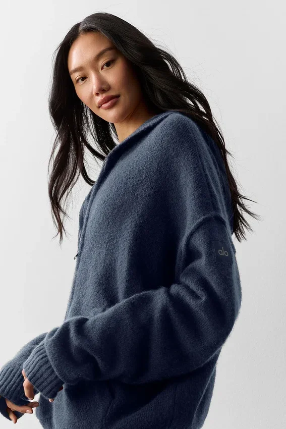 Wool Cashmere New Class Full Zip Hoodie - Navy