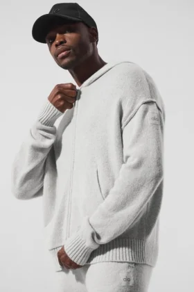 Wool Cashmere New Class Full Zip Hoodie - Pearl Grey Heather