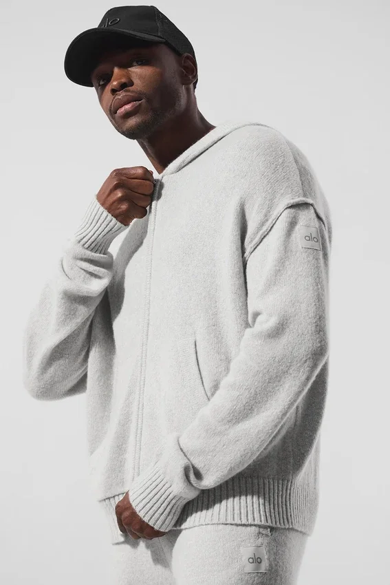 Wool Cashmere New Class Full Zip Hoodie - Pearl Grey Heather