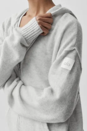 Wool Cashmere New Class Full Zip Hoodie – White Heather