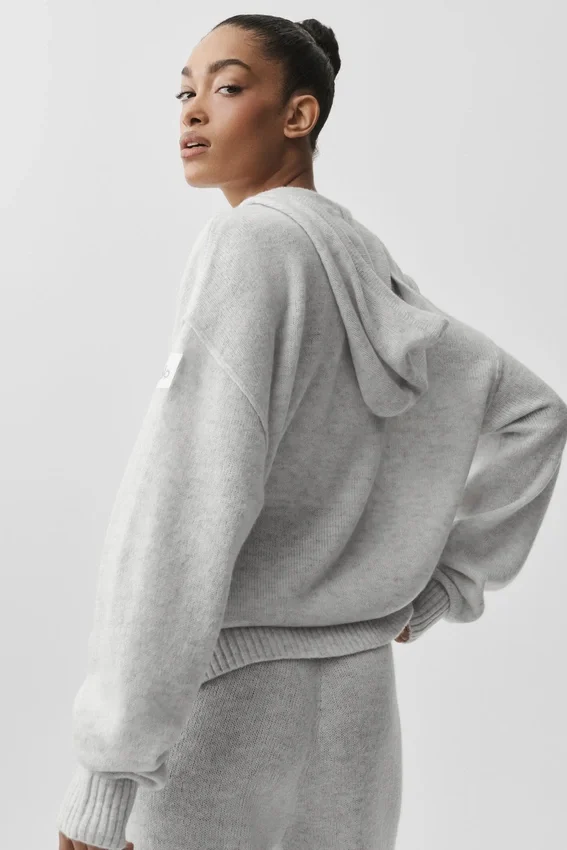 Wool Cashmere New Class Full Zip Hoodie - White Heather
