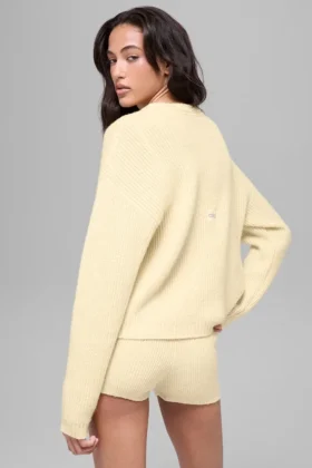 Wool Cashmere Ribbed Noble Crewneck Sweater – Candlelight Yellow