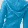 Wool Cashmere Ribbed Noble Full Zip Hoodie - Azure Blue