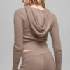 Wool Cashmere Ribbed Noble Full Zip Hoodie - Chai Latte