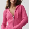Wool Cashmere Ribbed Noble Full Zip Hoodie - Paradise Pink
