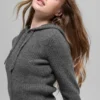 Wool Cashmere Ribbed Noble Full Zip Hoodie - Platinum Grey