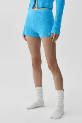 Wool Cashmere Ribbed Noble Short - Azure Blue