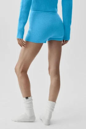 Wool Cashmere Ribbed Noble Short – Azure Blue