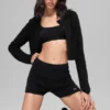Wool Cashmere Ribbed Noble Short - Black