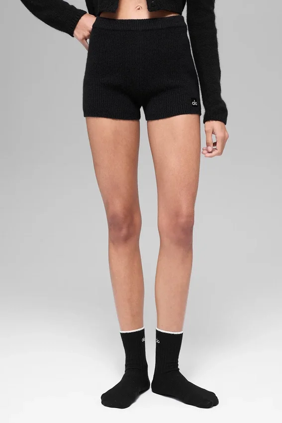 Wool Cashmere Ribbed Noble Short - Black
