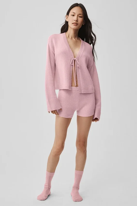 Wool Cashmere Ribbed Noble Short - Vintage Pink