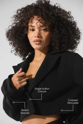 Wool Cropped Metro Trench – Black